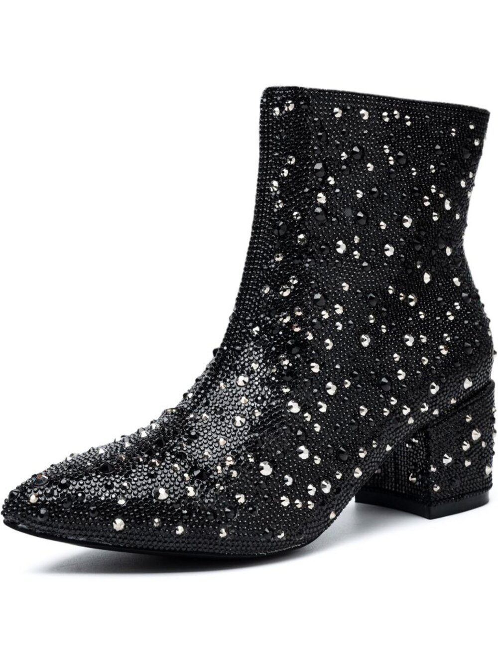 Women's Black Rhinestone Zipper Sparkly Ankle Boots Glitter Pointed Toe Fashion